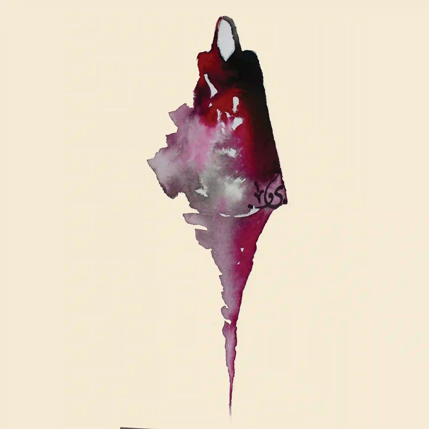 Lady From My Culture 2 by Gungalito - Watercolor print of woman in traditional dress with burgundy and purple watercolor