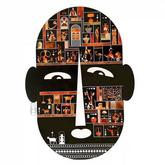 Mask of Life by Gungalito - acrylic painting of face silhouette filled with Middle Eastern cultural motifs and Arabic art