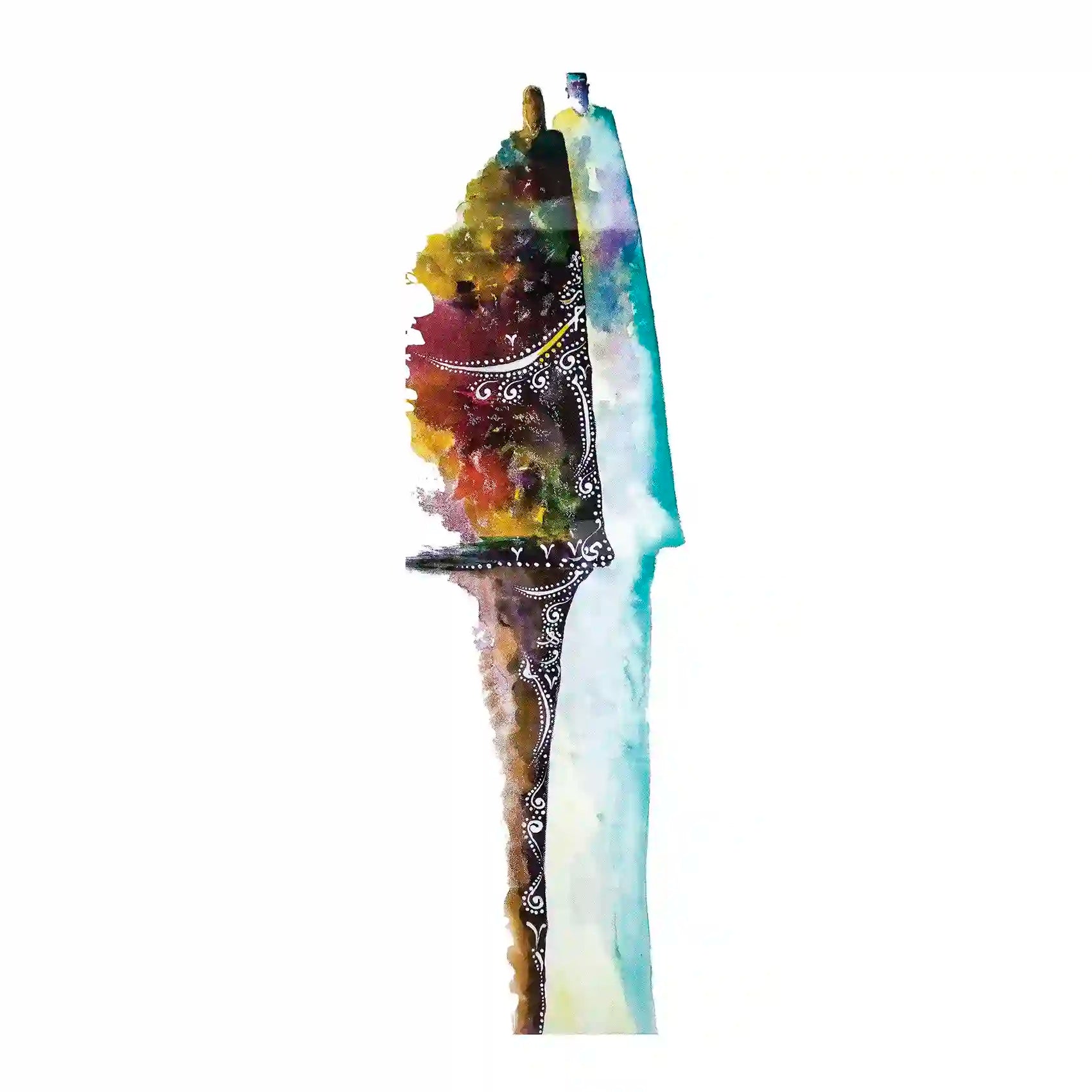 Just Married 1 by Gungalito - watercolor couple with decorative patterns and colorful splashes in teal and gold tones
